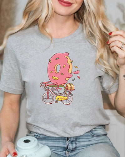 Bicycle Donut Print Casual Cotton T Shirt