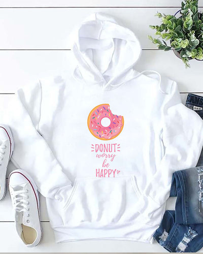 Don't Worry Be Happy Donut Print Women Casual Hoodie