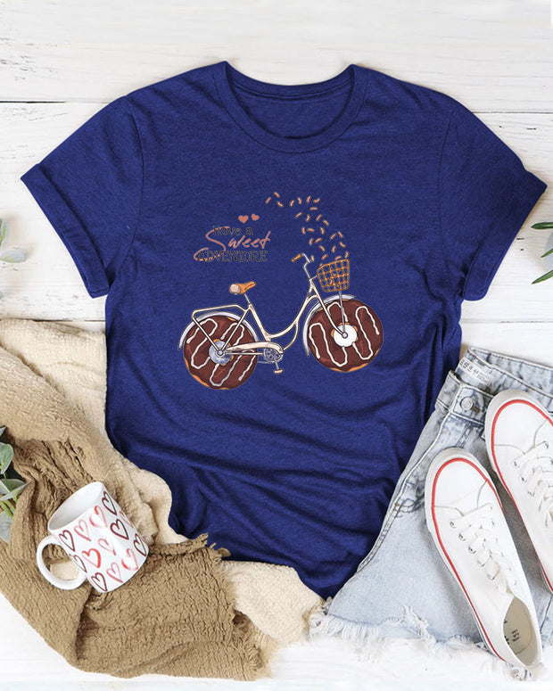 Bicycle Donut Print Women Casual T- Shirt