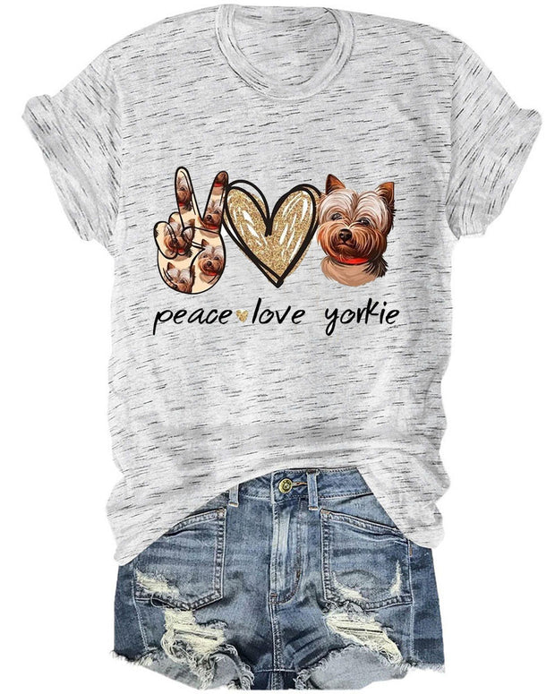 Peace Love Yokie Cute Printed T-Shirt