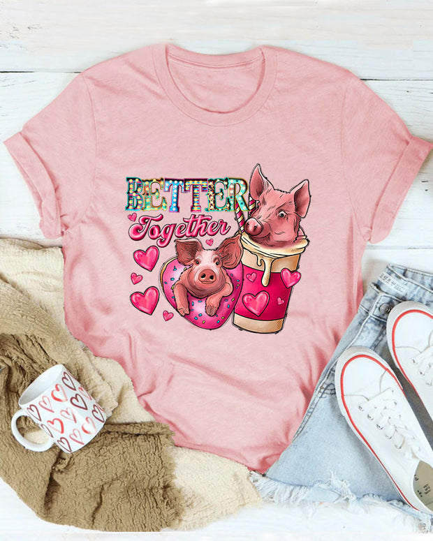 Better Together Cute Pig  Women Casual T-Shirt
