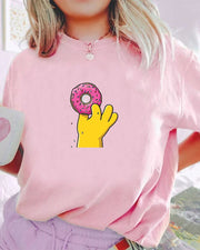 Cute Donut in Hand Women Casual Cotton T-Shirt
