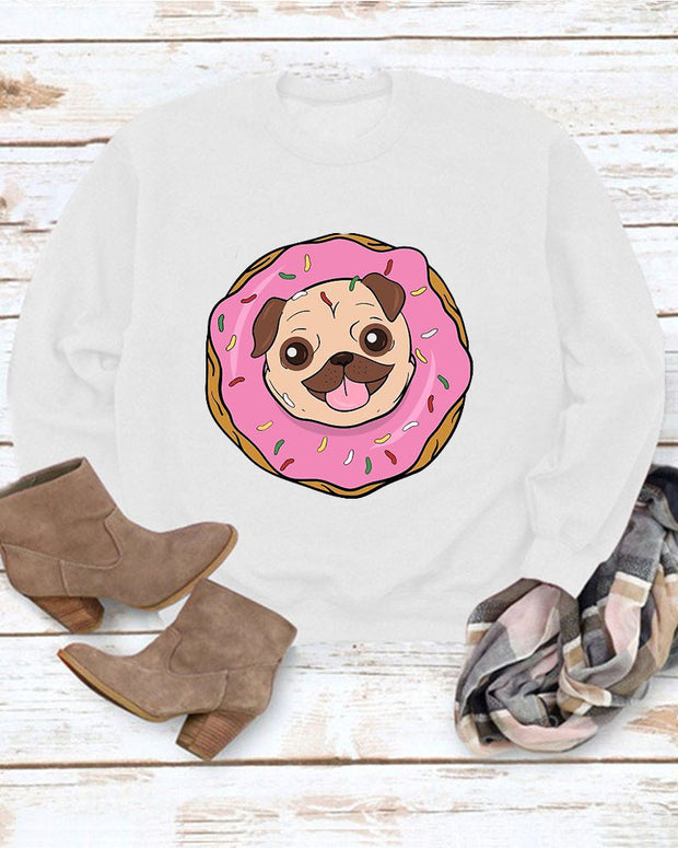 Casual Crew Neck Cute Donut Animal Print Sweatshirt