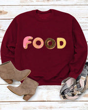 Food Donut Print Casual Crew Neck Christmas Sweatshirt