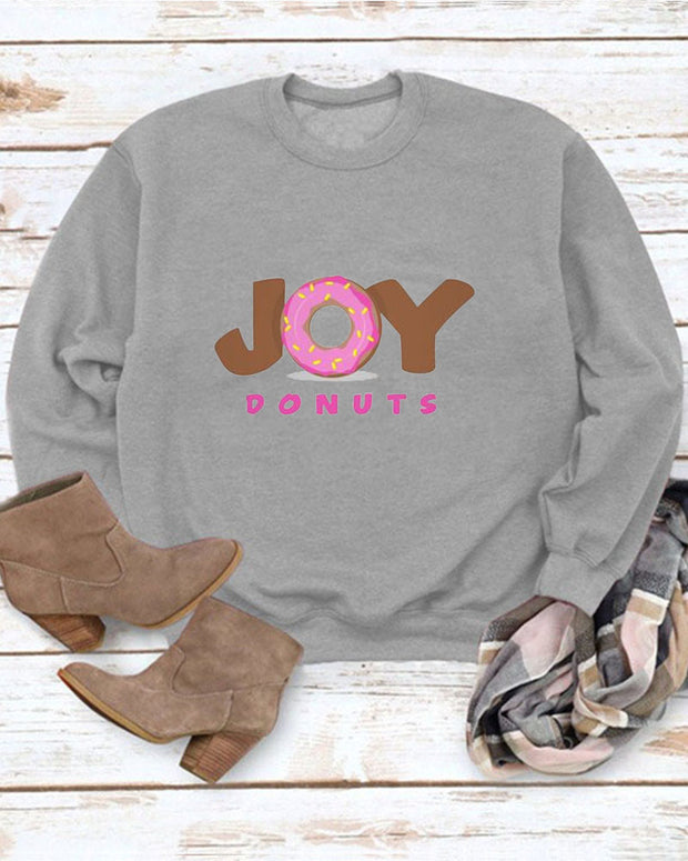 Joy Donut Print Casual Crew Neck Christmas Sweatshirt