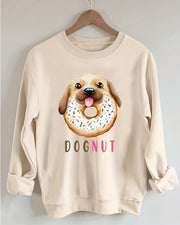 Women Casual Dog and Donut Print Sweatshirt