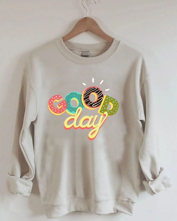 Good Day Donut Print Women Casual Sweatshirt