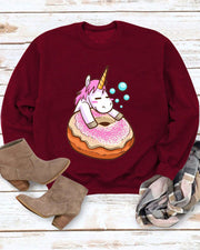 Cute Unicorn Donut Casual Crew Neck Sweatshirt