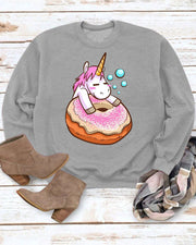 Cute Unicorn Donut Casual Crew Neck Sweatshirt