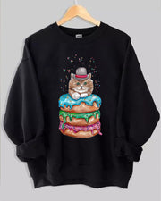 Women Cat & Donut Print Casual Sweatshirt