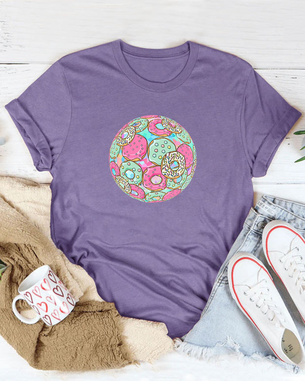 Donut Sphere Print   Women Casual T Shirt