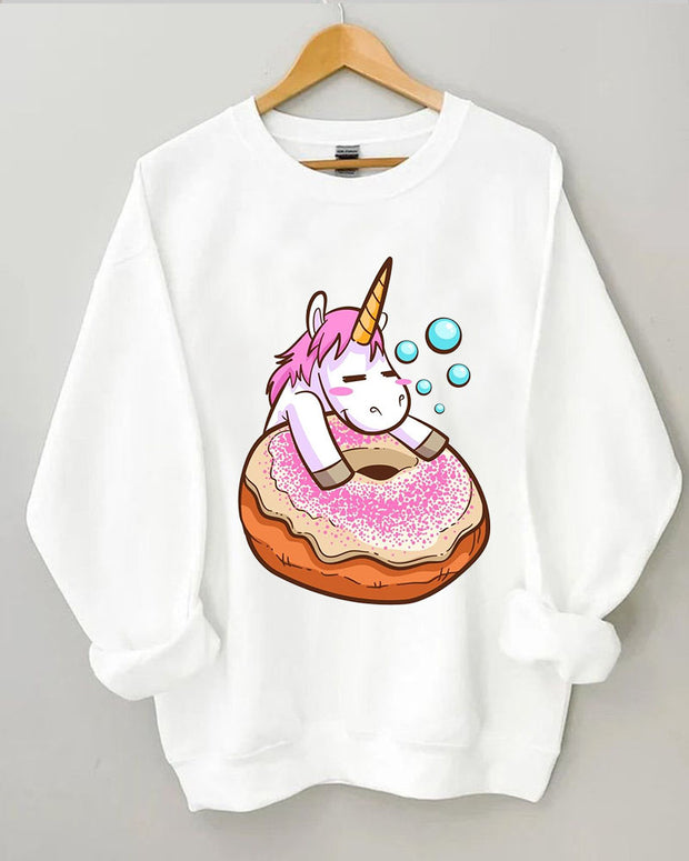 Women Unicorn Donut Print Casual Sweatshirt