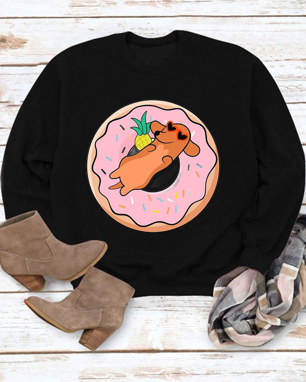 Dog and Donut Casual Crew Neck Casual  Sweatshirt