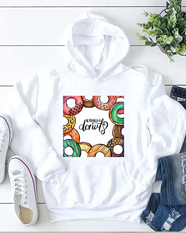 All You Need is Donuts Print Women Casual Hoodie
