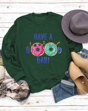 Have A Good Day Donut Print Casual Crew Neck Christmas Sweatshirt