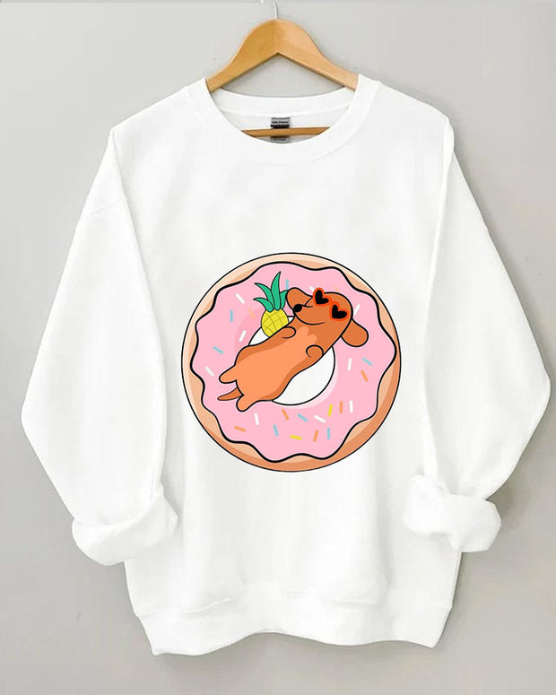 Dog Animal Donut Print Women Casual Sweatshirt