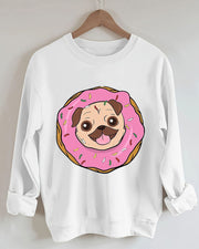 Women Dog Donut Print Casual Sweatshirt-