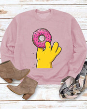 Donut Print Casual Crew Neck Christmas Sweatshirt