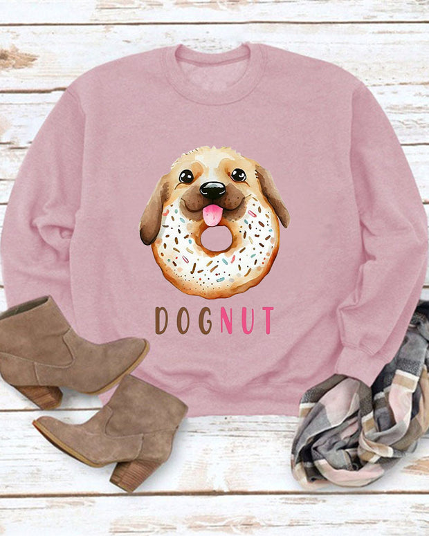 Casual Crew Neck Dog Animal Donut Sweatshirt
