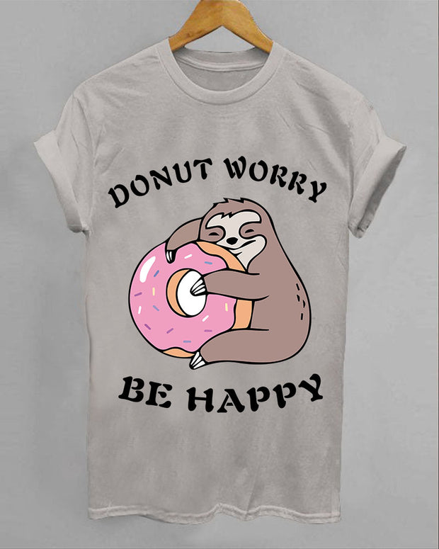 Cute Donut Worry Be Happy Sloth Animal T-Shirt