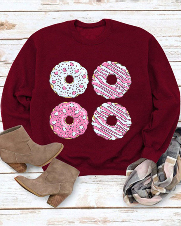 Casual Donut Crew Neck Christmas Sweatshirt