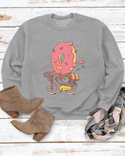 Donut Print Casual Crew Neck Christmas Sweatshirt