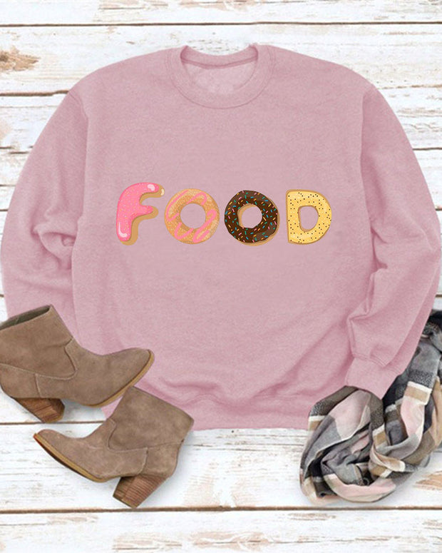 Food Donut Print Casual Crew Neck Christmas Sweatshirt