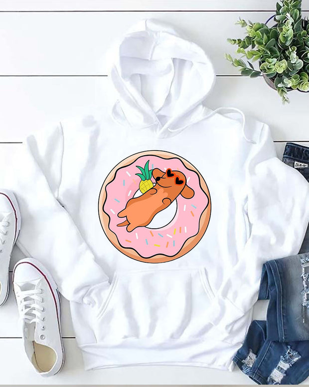 Women Dog and Donut Casual Hoodie