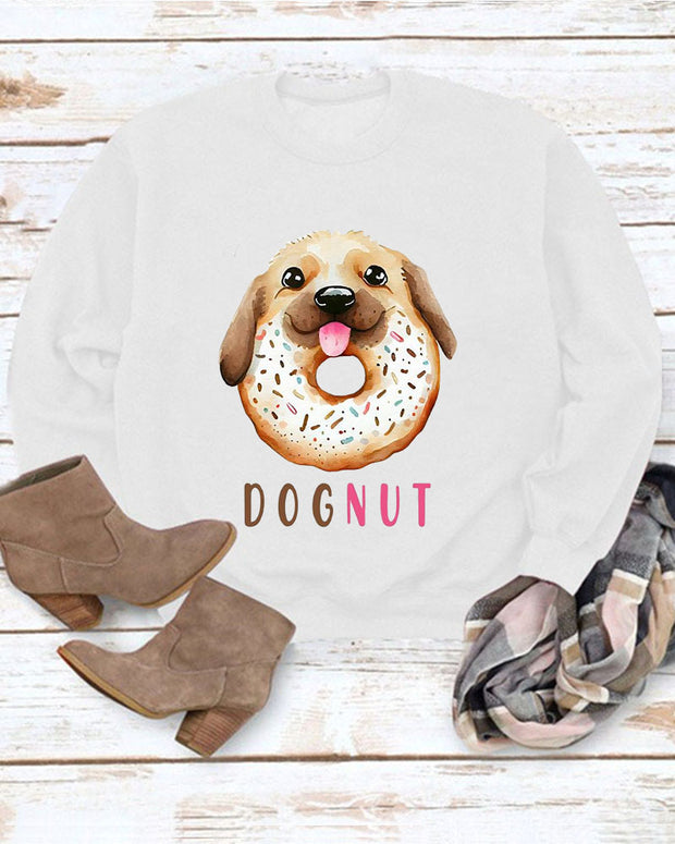Casual Crew Neck Dog Animal Donut Sweatshirt
