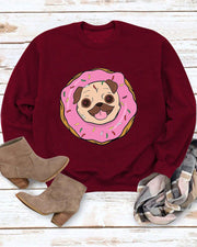 Casual Crew Neck Cute Donut Animal Print Sweatshirt