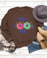 Have A Good Day Donut Print Casual Crew Neck Christmas Sweatshirt
