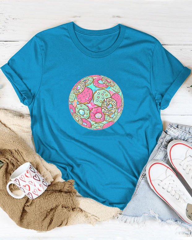 Donut Sphere Print   Women Casual T Shirt