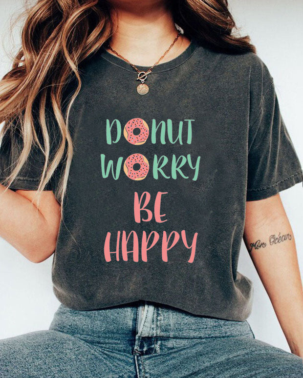 Don't Worry Be Happy Women Casual Short Sleeve Cotton T Shirt